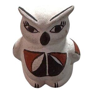 Vintage Acoma Pottery Owl Figurine Signed By Artist Lucaro Isleta NM 2" Mini